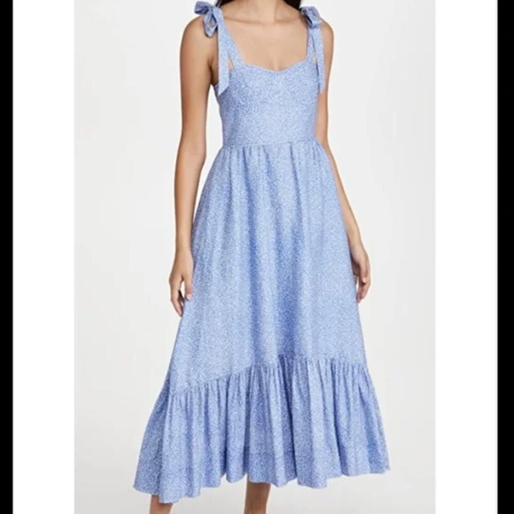 Johnathan Simkhai Georgia Bustier Midi Dress, $495 Retail, Blue Floral, Small
